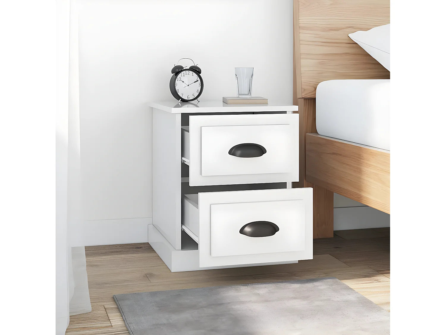 Mesas de cabeceira 2 peças derivados de madeira branco brilhante