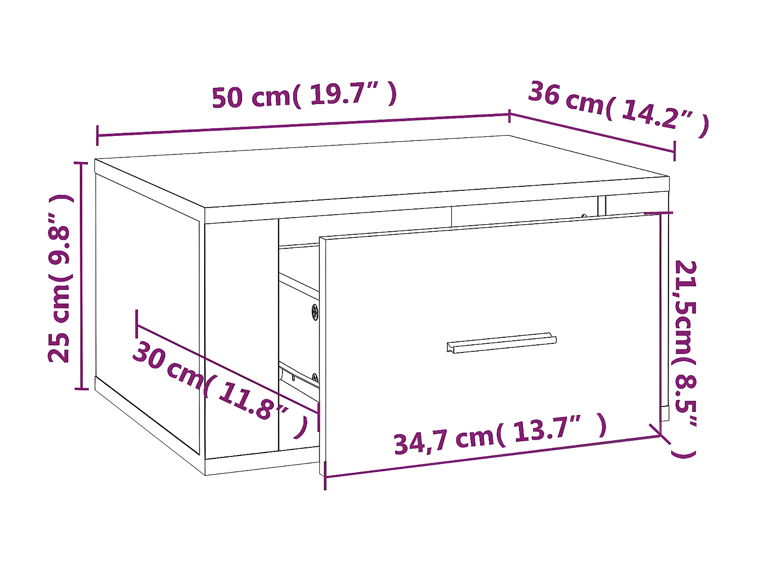 Nachtkastje wandgemonteerd 50x36x25 cm grijs sonoma eikenkleur