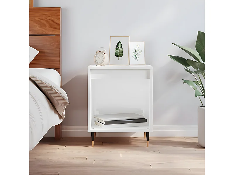 Mesita de noche madera de ingeniería blanco brillo 40x35x50 cm