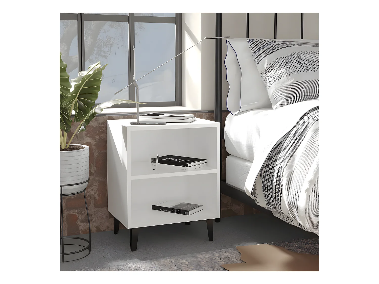 Nachtkastjes 2 st met metalen poten 40x30x50 cm wit