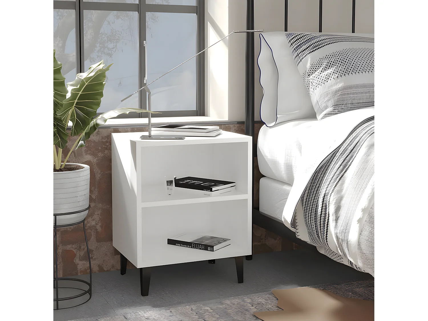 Nachtkastjes 2 st met metalen poten 40x30x50 cm wit