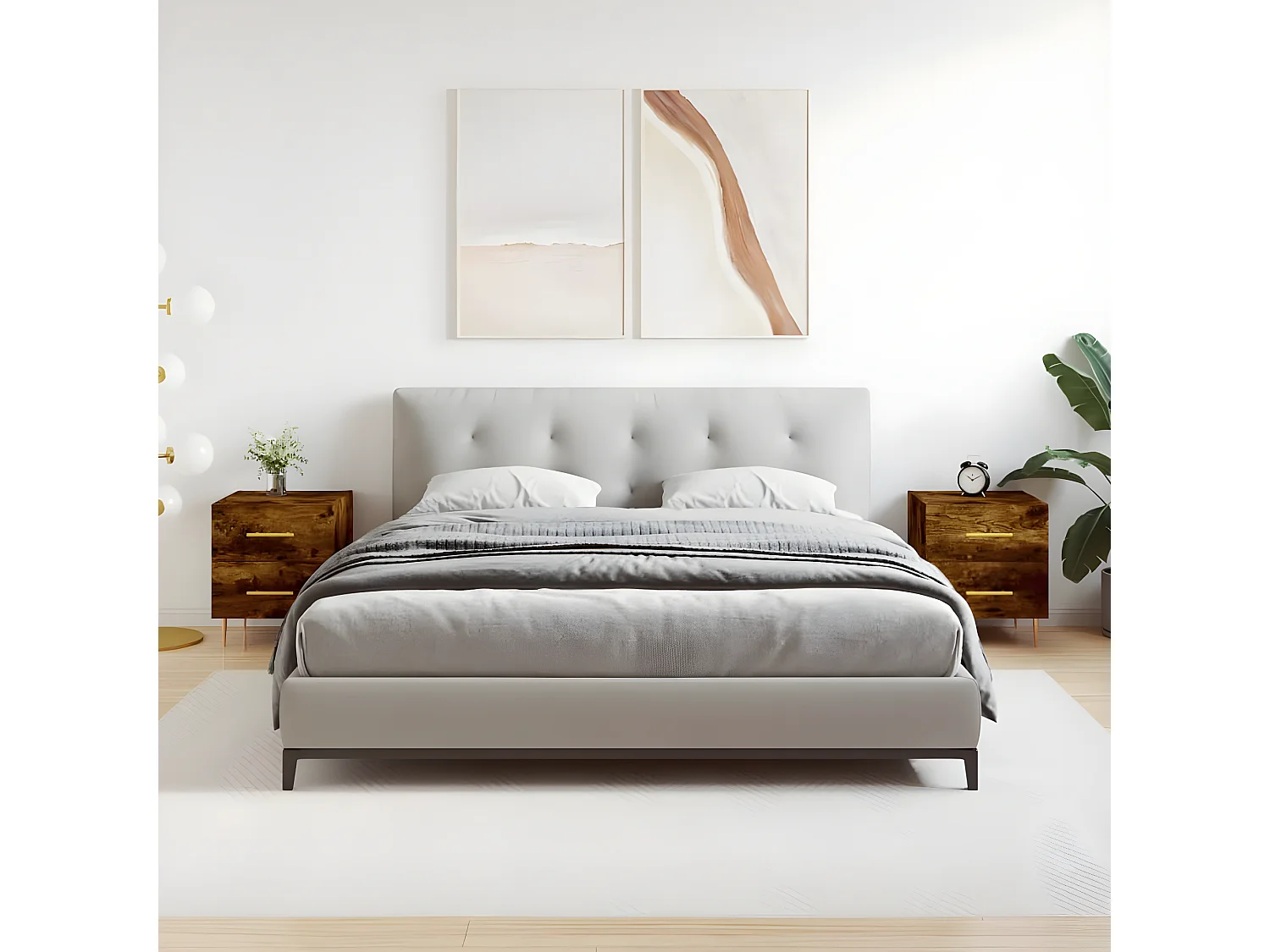 Tables de chevet 2pièces chêne fumé 40x35x47,5cm bois d’ingénierie