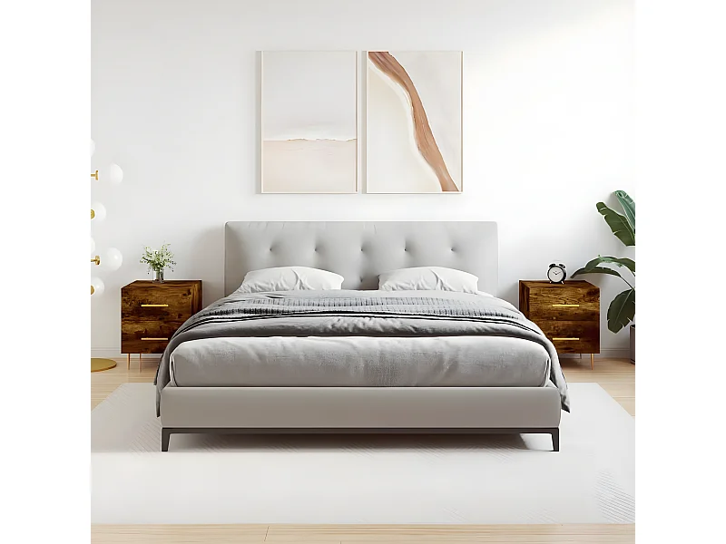 Mesa de cabeceira 2 peças derivados de madeira carvalho fumado