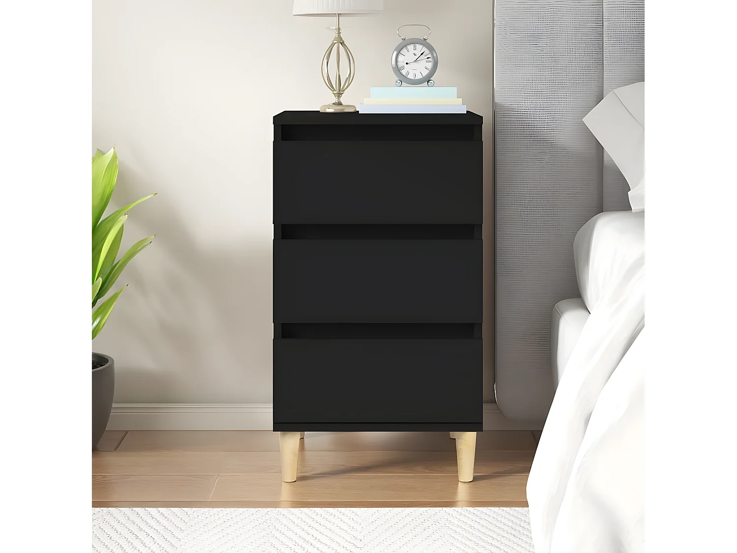 Mesita de noche madera contrachapada negro 40x35x70 cm