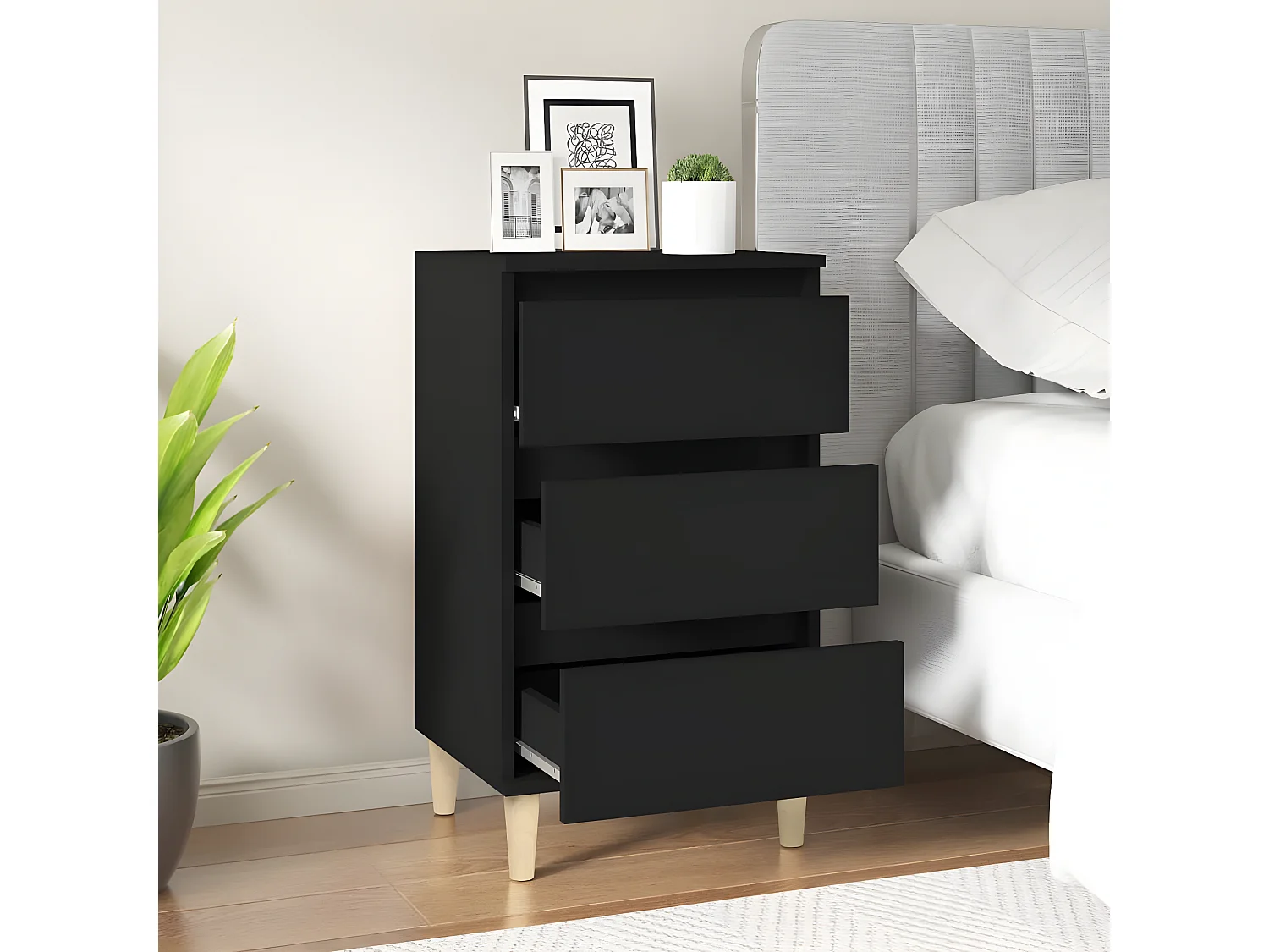 Mesita de noche madera contrachapada negro 40x35x70 cm