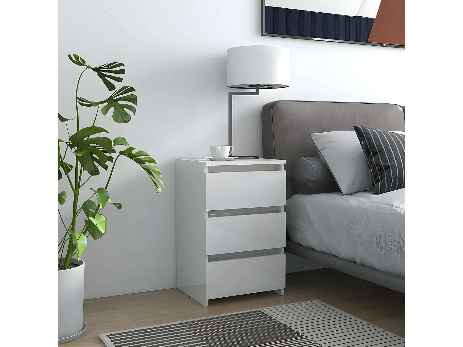 Mesas cabeceira 2 peças 40x35x62,5 cm contraplacado branco brilh.