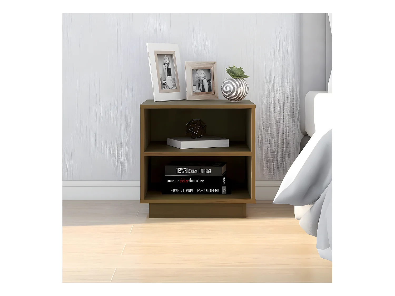 Mesita de noche de madera maciza de pino marrón miel 40x34x40cm