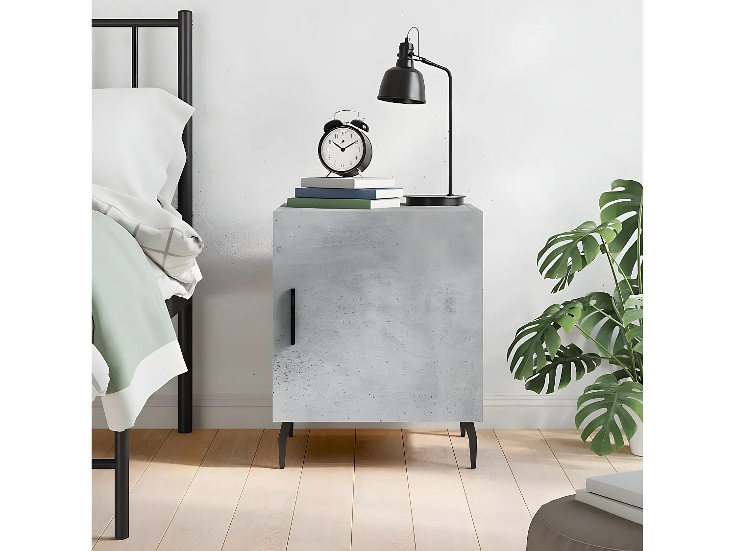 Table de chevet gris béton 40x40x50 cm bois d’ingénierie