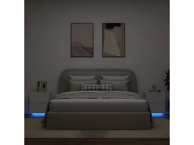 Armoires de chevet et lumières LED 2pièces blanc bois d'ingénierie