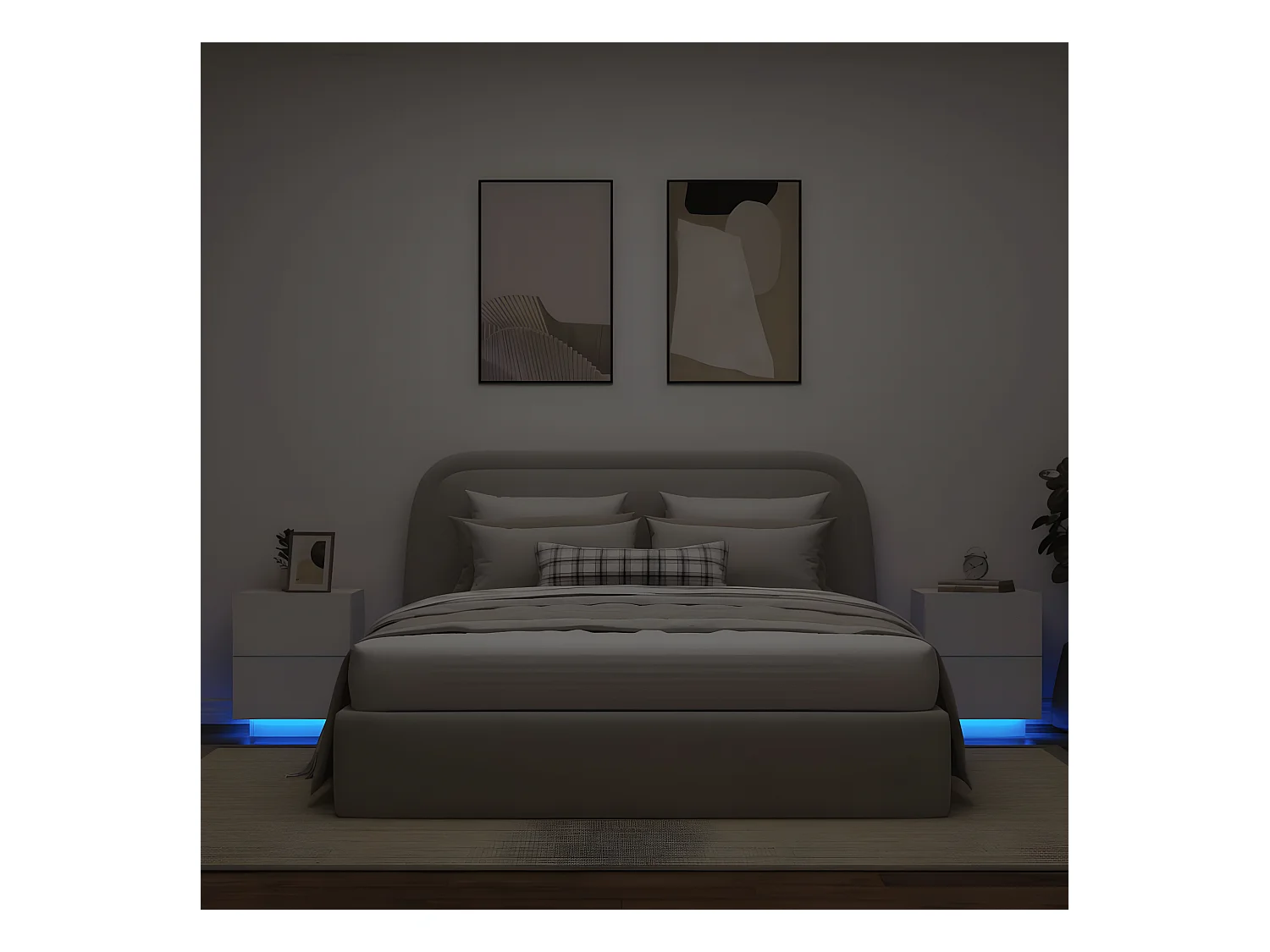 Mesitas de noche con luces LED 2 unidades madera ingeniería blanca