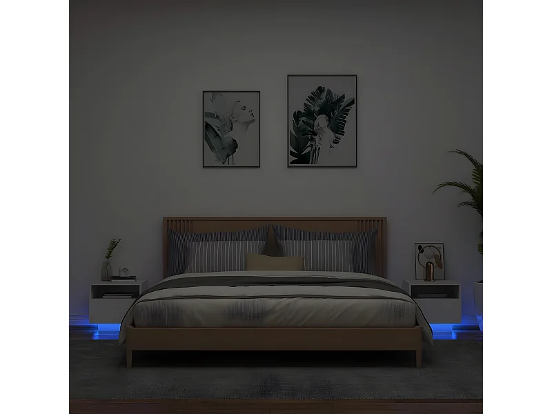 Armoires de chevet avec lumières LED 2 pièces blanc 40x39x37 cm