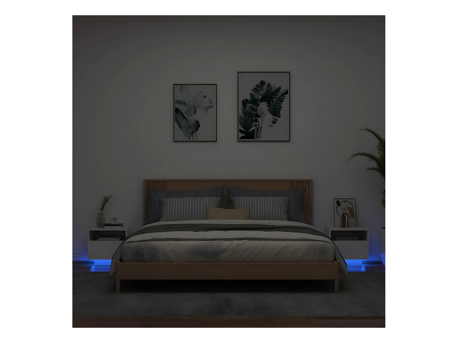 Mesitas de noche con luces LED 2 unidades blanco 40x39x37 cm