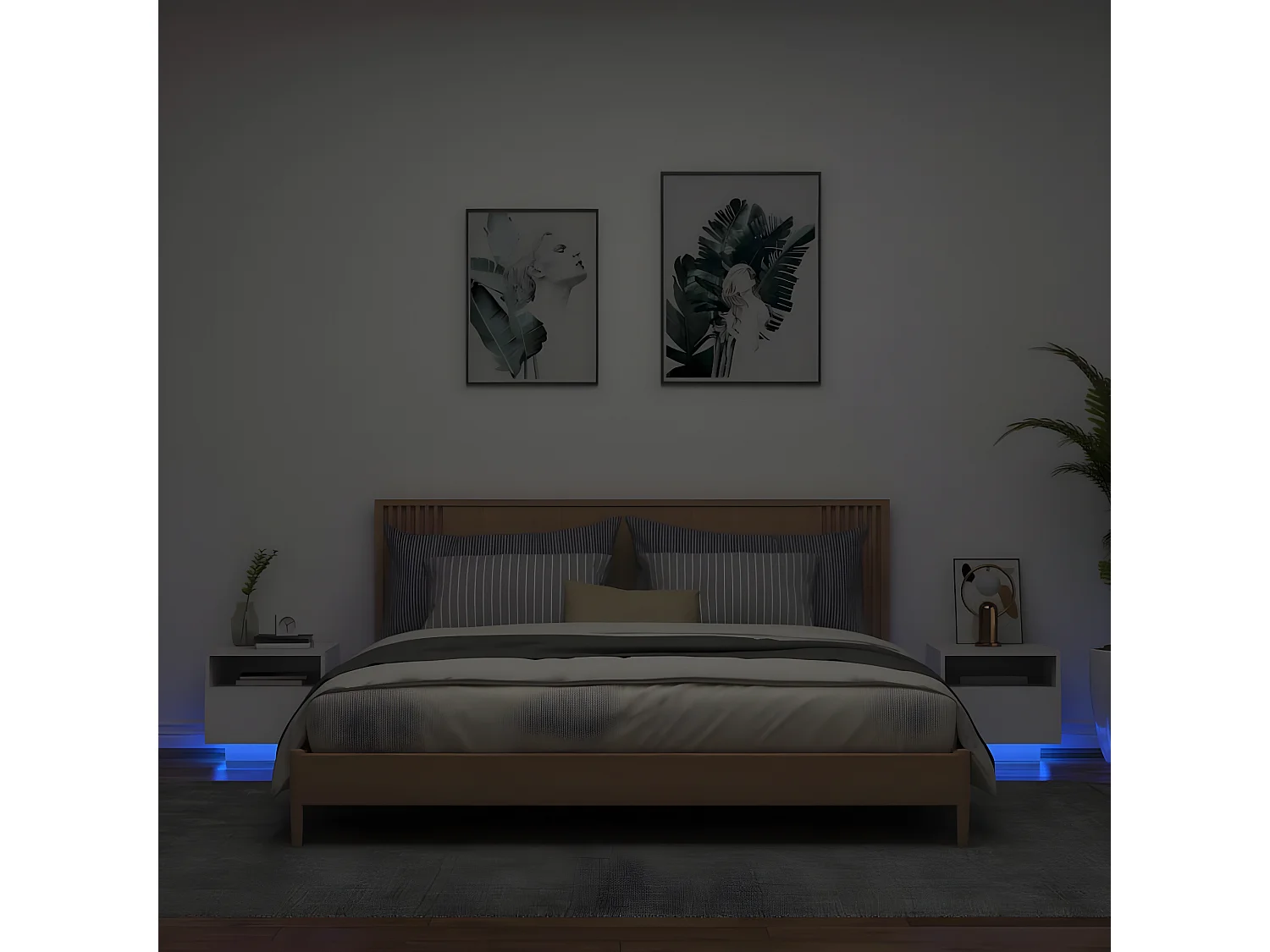 Armoires de chevet avec lumières LED 2 pièces blanc 40x39x37 cm