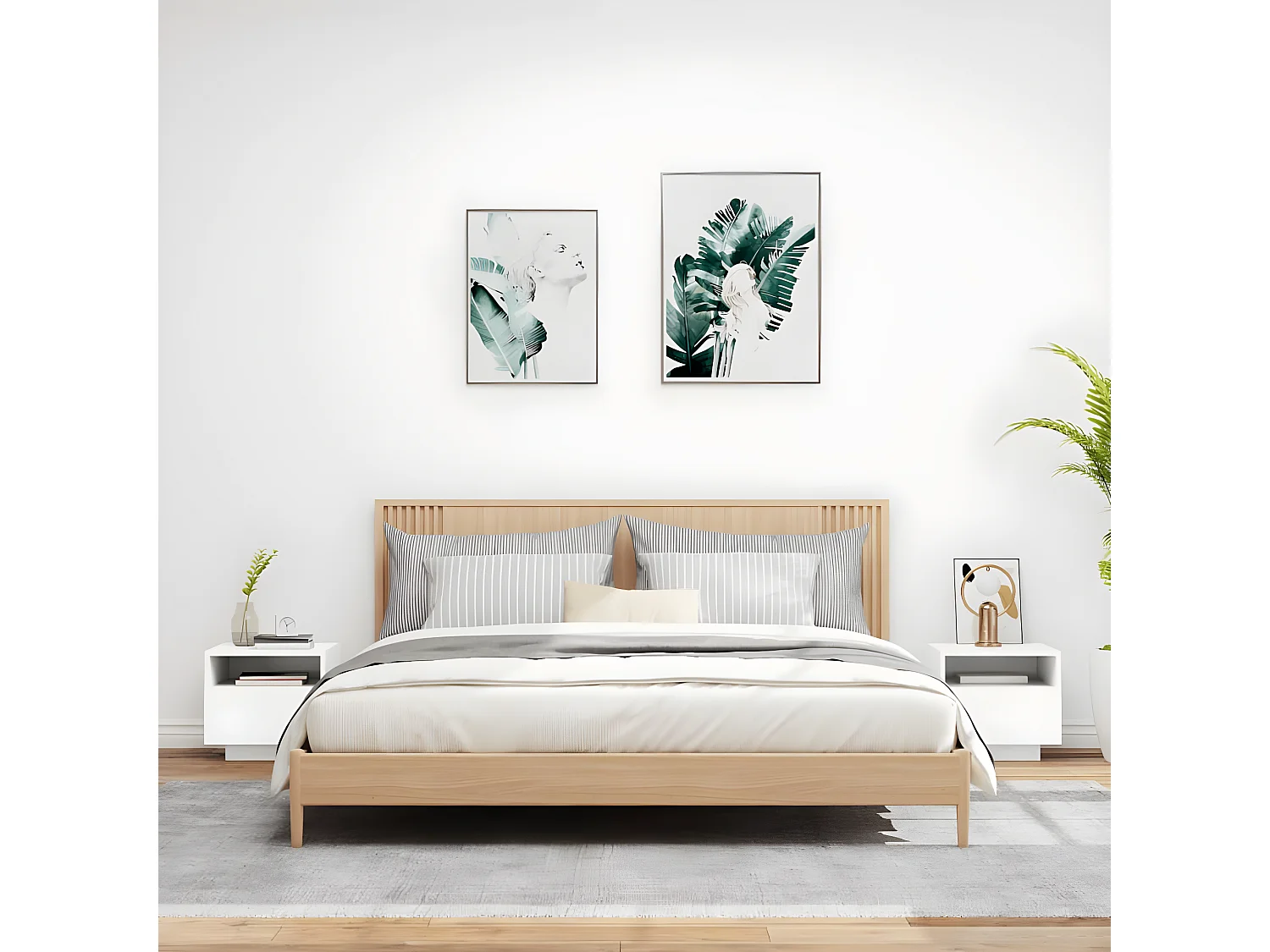 Armoires de chevet avec lumières LED 2 pièces blanc 40x39x37 cm