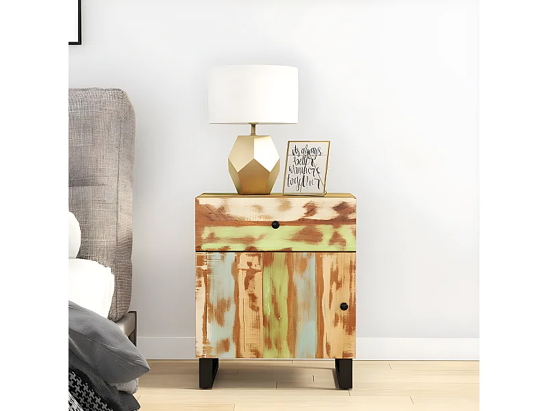 Nachtkastje 50x33x60 cm massief gerecycled hout en bewerkt hout