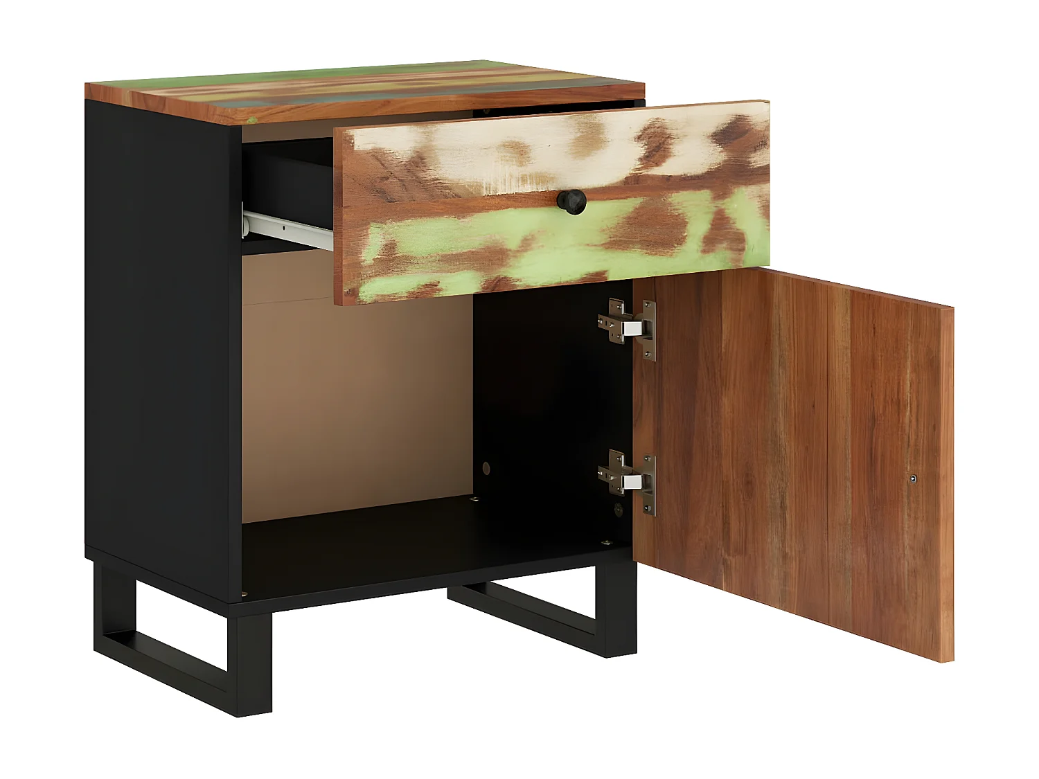 Mesita de noche madera reciclada y contrachapada 50x33x60 cm