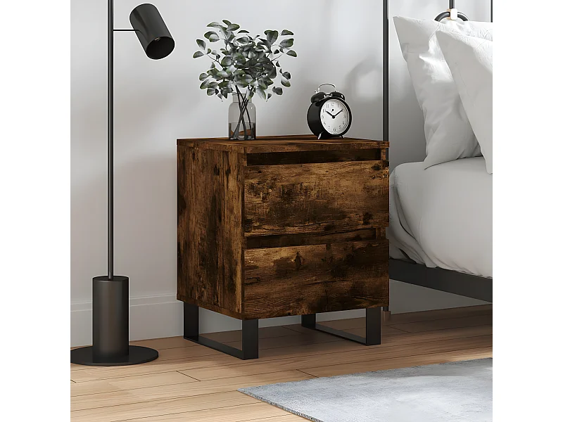 Nachtkastje 40x35x50 cm bewerkt hout gerookt eikenkleurig