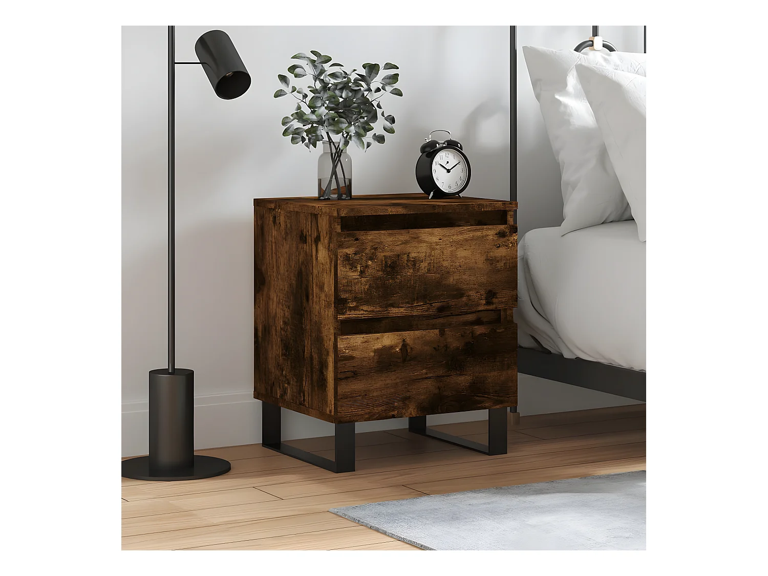 Table de chevet chêne fumé 40x35x50 cm bois d’ingénierie