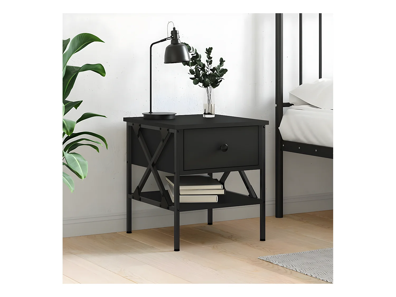 Table de chevet noir 40x42x45 cm bois d’ingénierie