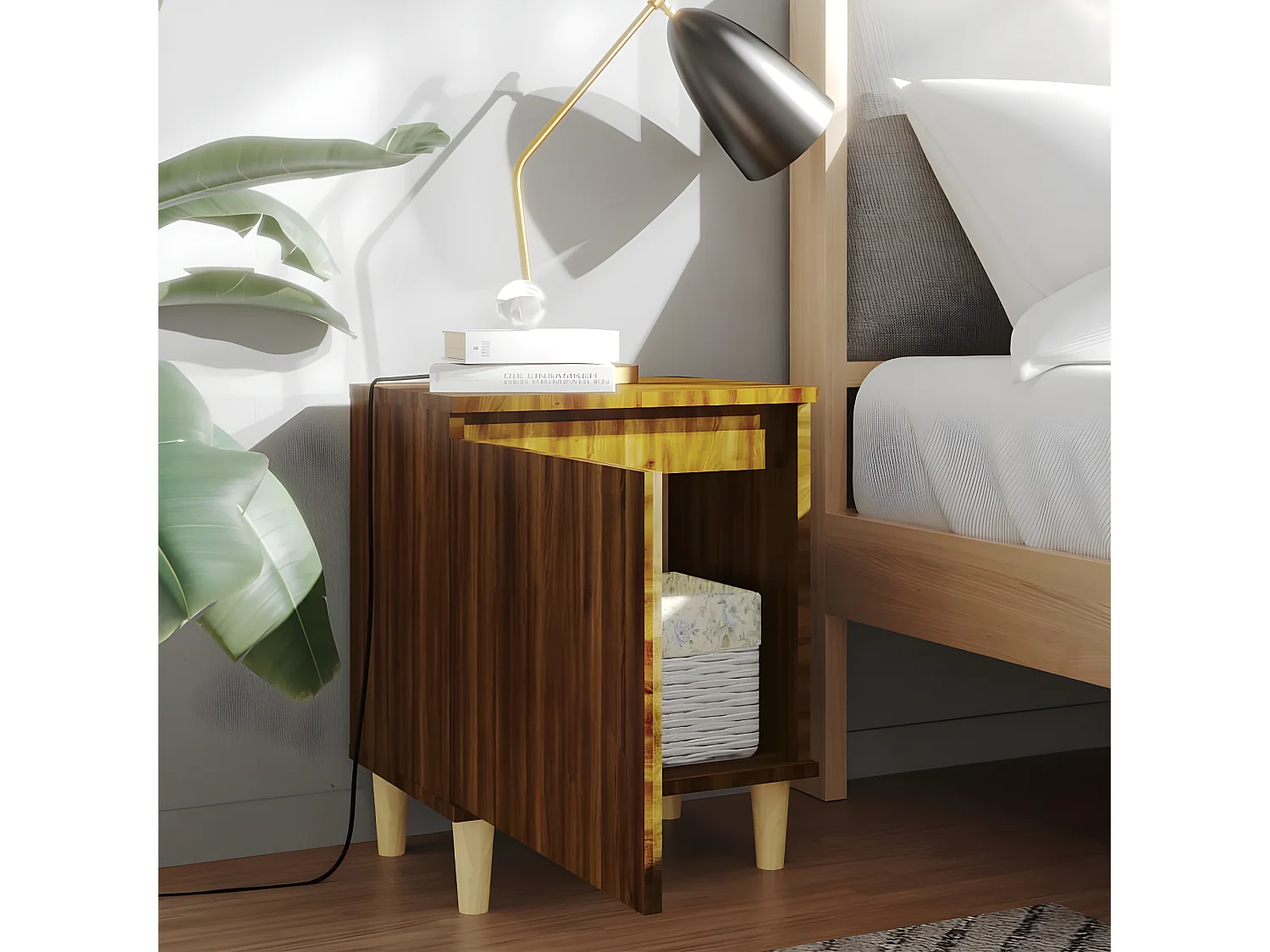 Table de chevet avec pieds en bois Chêne marron 40x30x50 cm