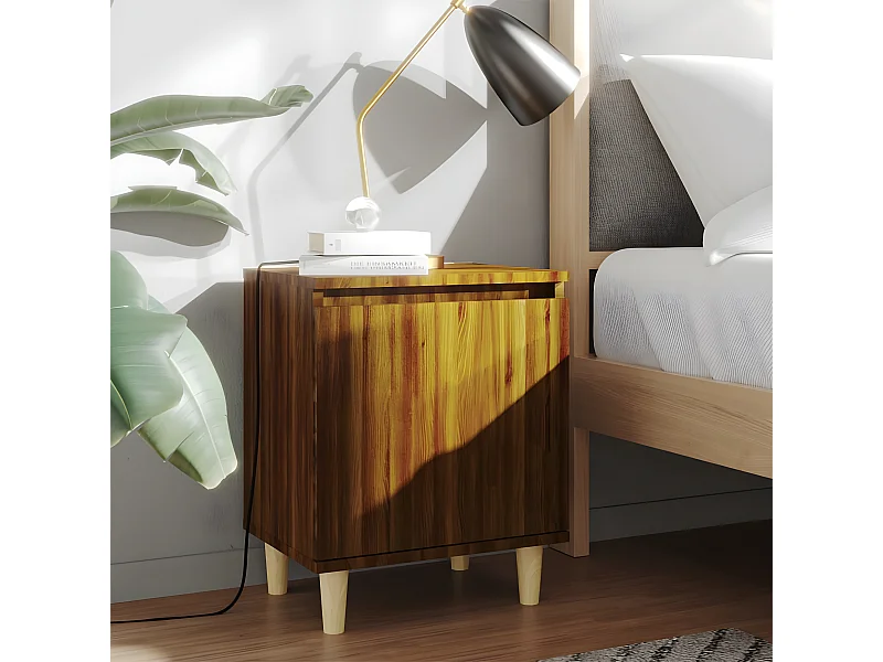 Nachtkastje met houten poten 40x30x50 cm bruin eikenkleur