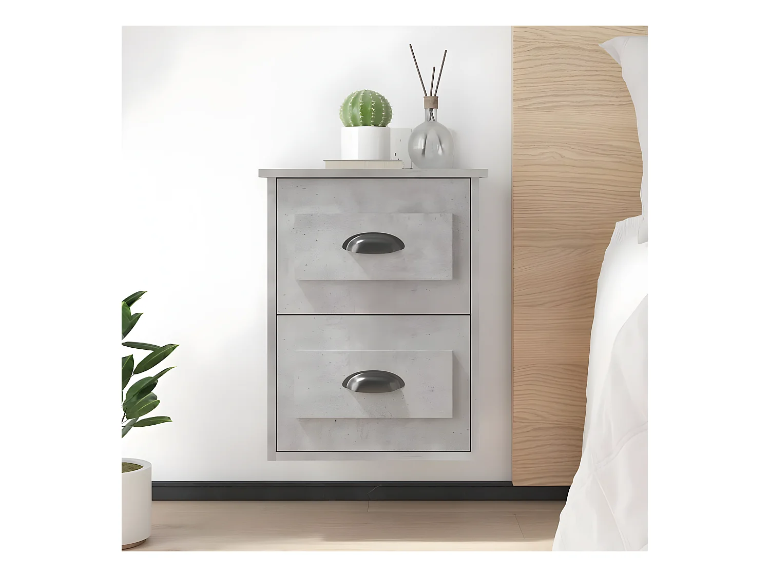 Table de chevet murale gris béton 41,5x36x53 cm