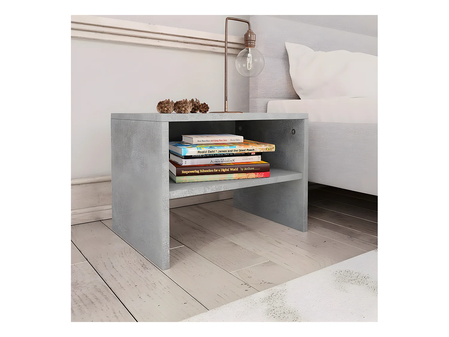 Mesita de noche madera contrachapada gris hormigón 40x30x30 cm