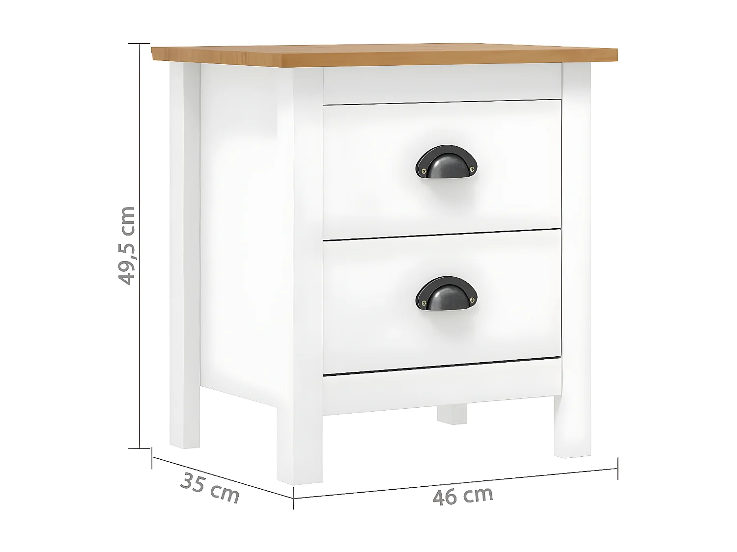Table de chevet Hill Blanc 46x35x49,5 cm Bois de pin solide