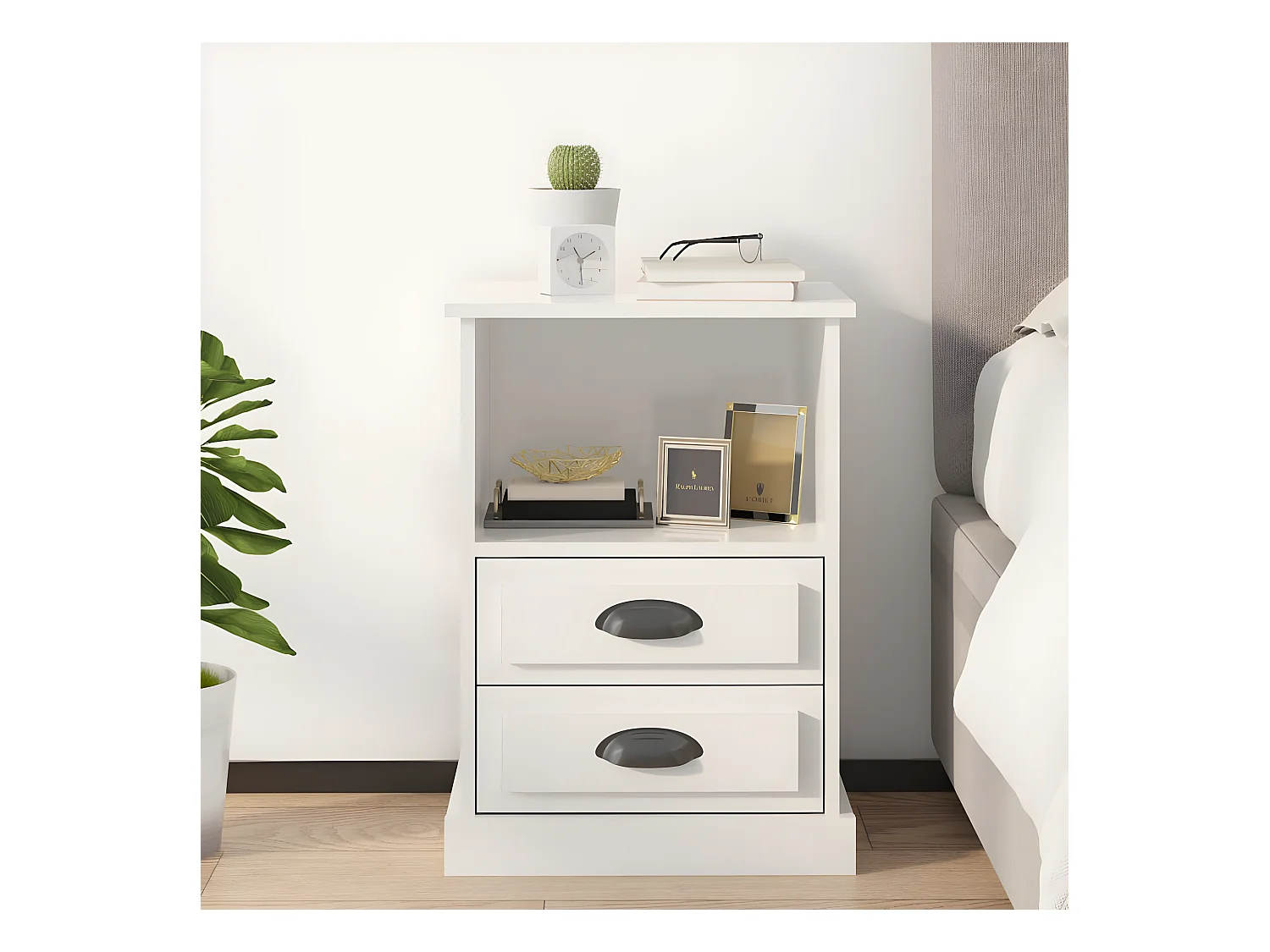 Table de chevet blanc brillant 43x36x60 cm