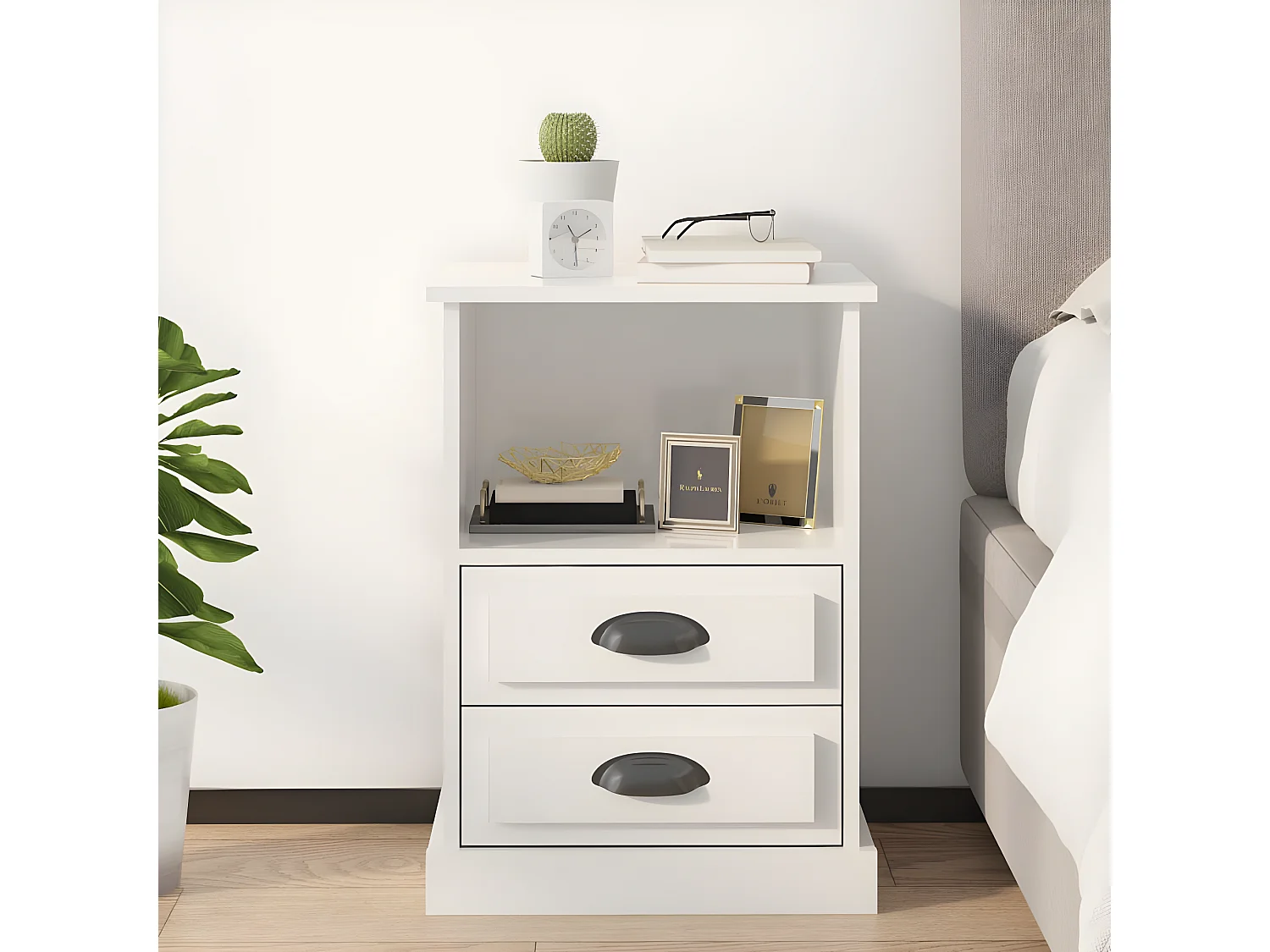 Table de chevet blanc brillant 43x36x60 cm