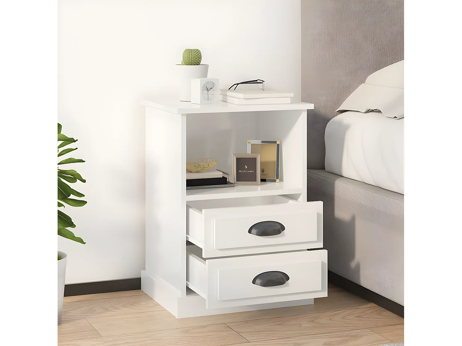 Table de chevet blanc brillant 43x36x60 cm