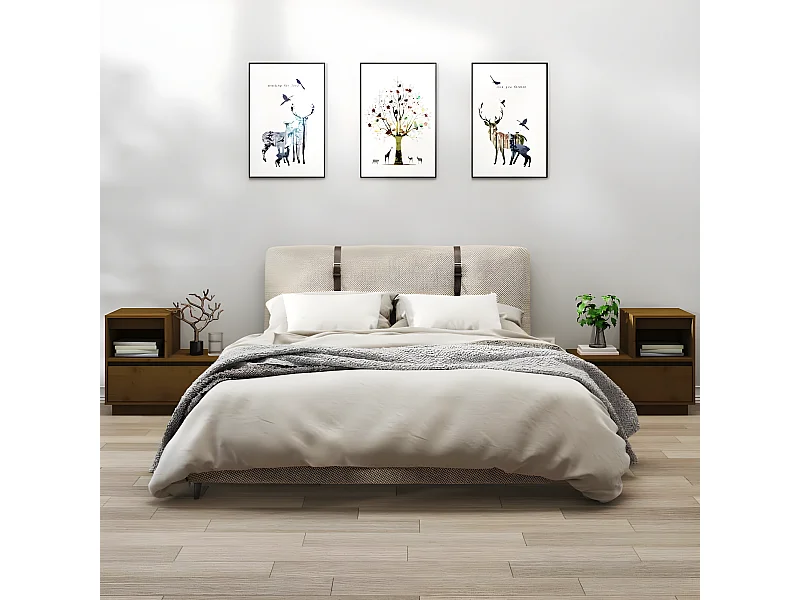 Mesitas de noche 2 unidades madera de pino marrón miel 60x34x51 cm