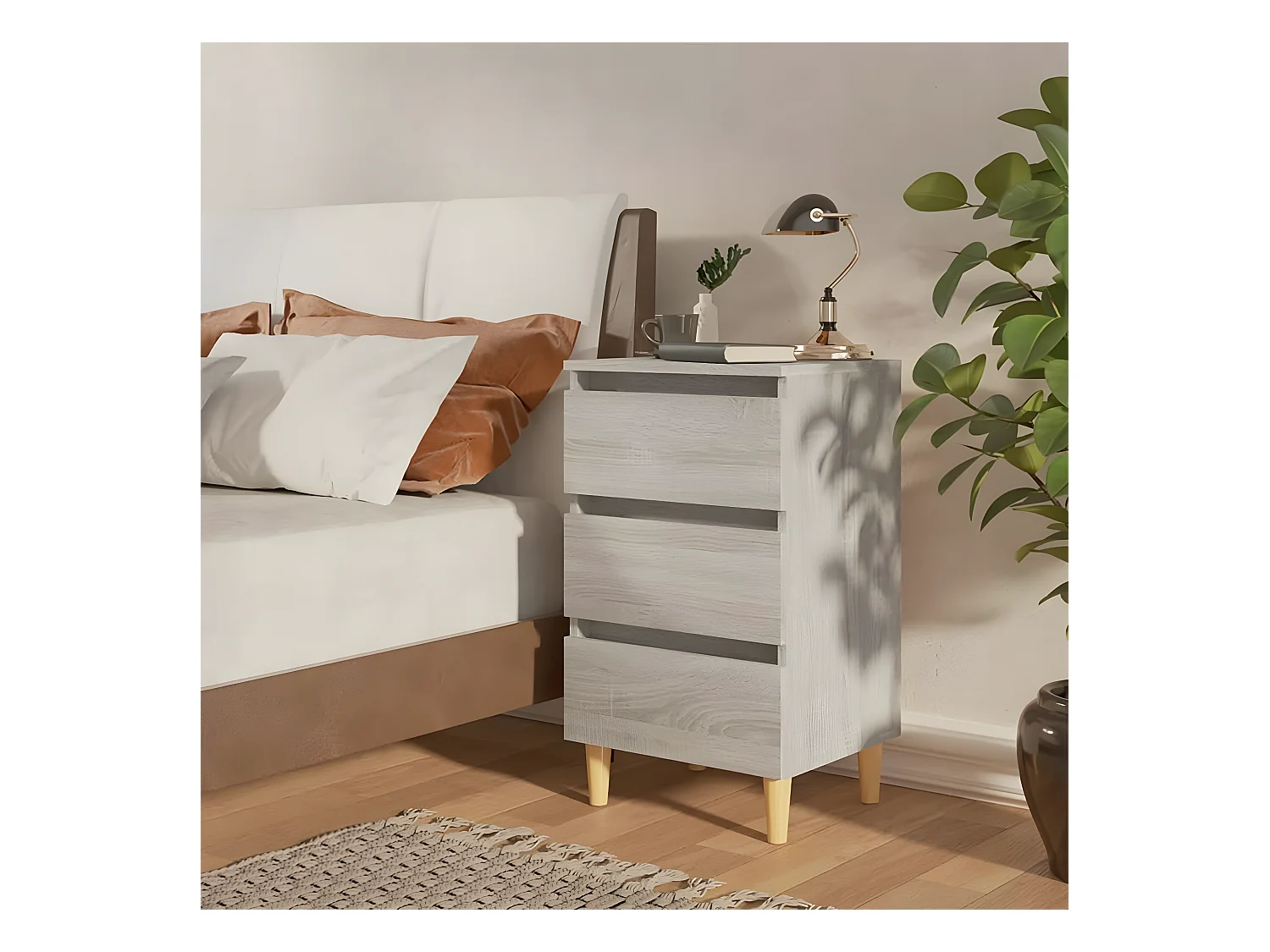 Nachtkastjes 2 st met houten poten 40x35x69 cm grijs sonoma