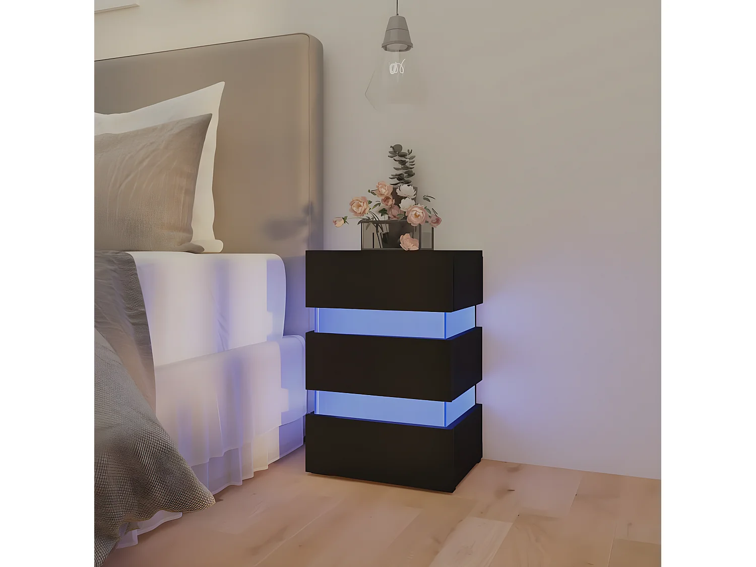 Table de chevet à LED Noir 45x35x67 cm Bois d'ingénierie