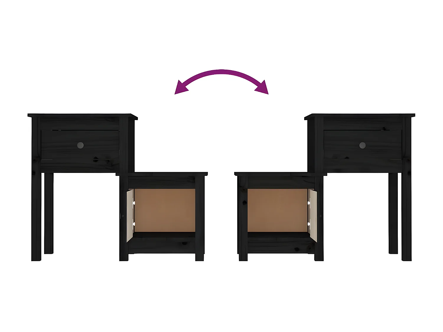 Table de chevet Noir 79,5x38x65,5 cm Bois de pin massif