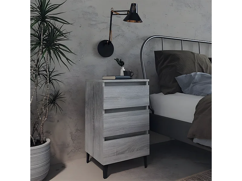 Mesa de cabeceira c/ pernas de metal 40x35x69 cm sonoma cinza