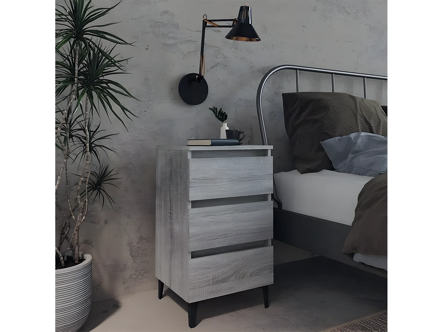 Table de chevet avec pieds en métal Sonoma gris 40x35x69 cm