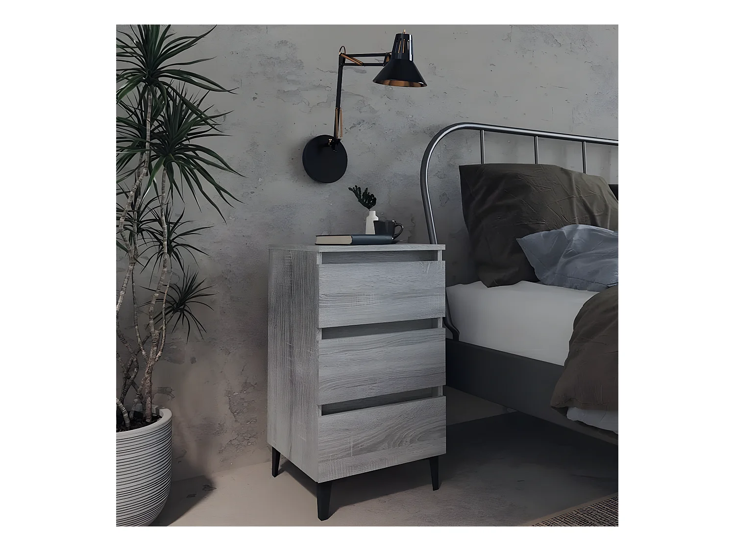 Nachtkastje met metalen poten 40x35x69 cm grijs sonoma eiken