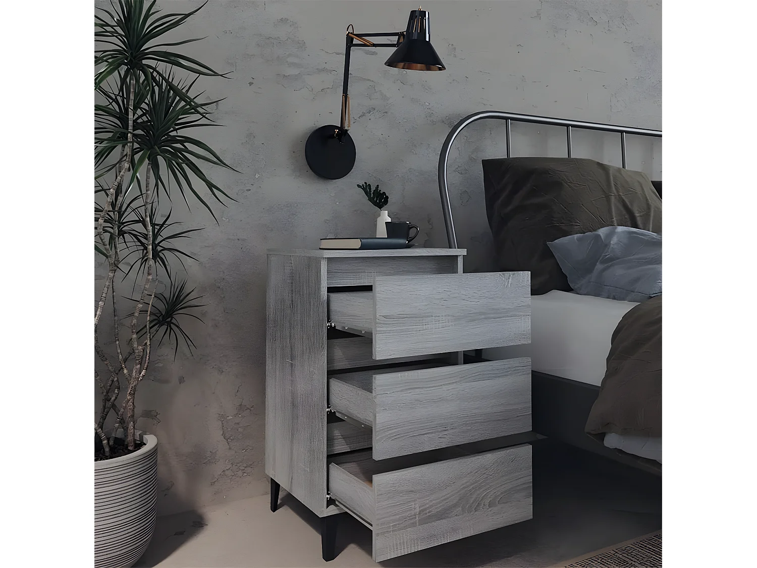 Table de chevet avec pieds en métal Sonoma gris 40x35x69 cm