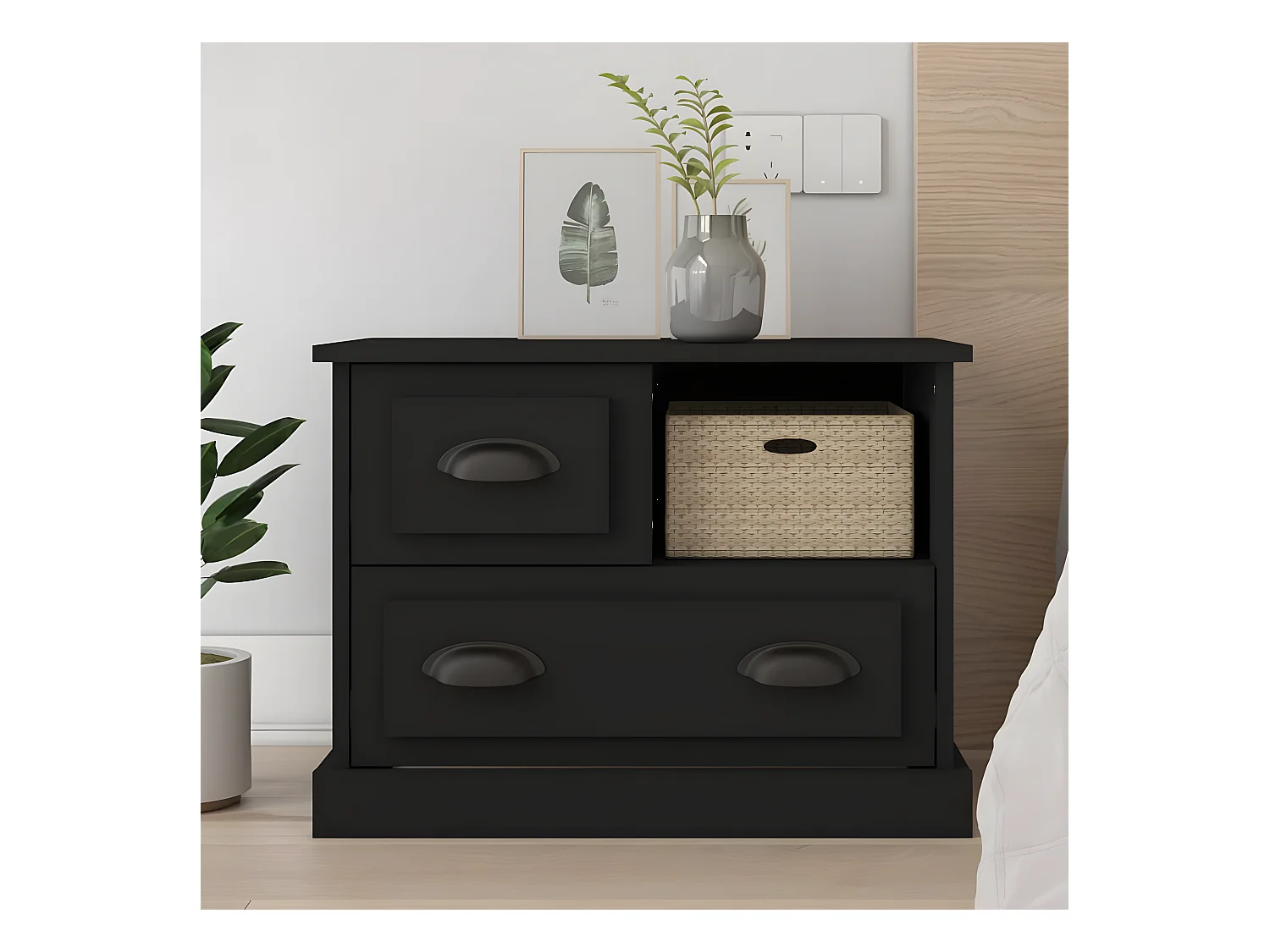 Table de chevet noir 60x39x45 cm