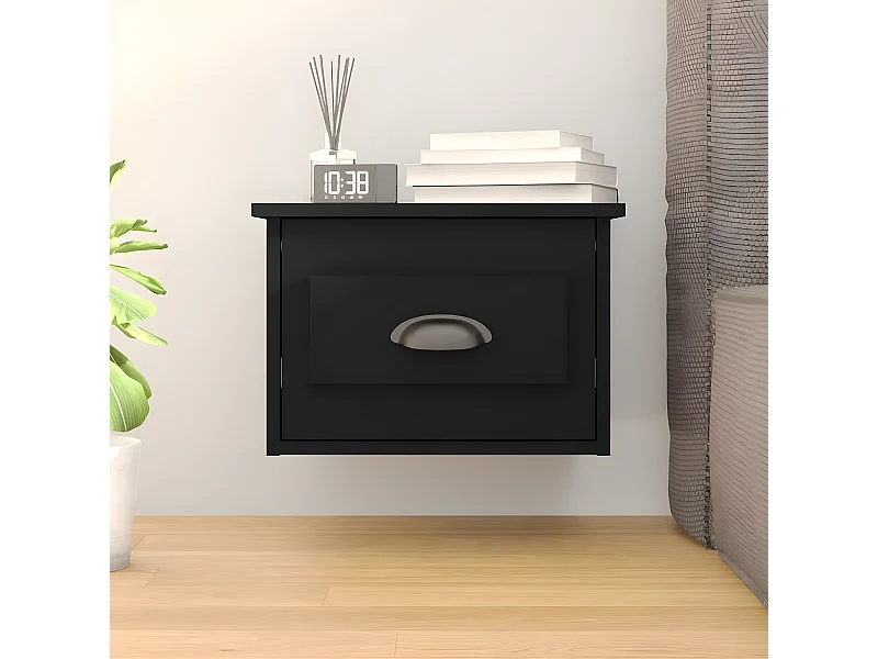 Mesa de cabeceira de parede 41,5x36x28 cm preto