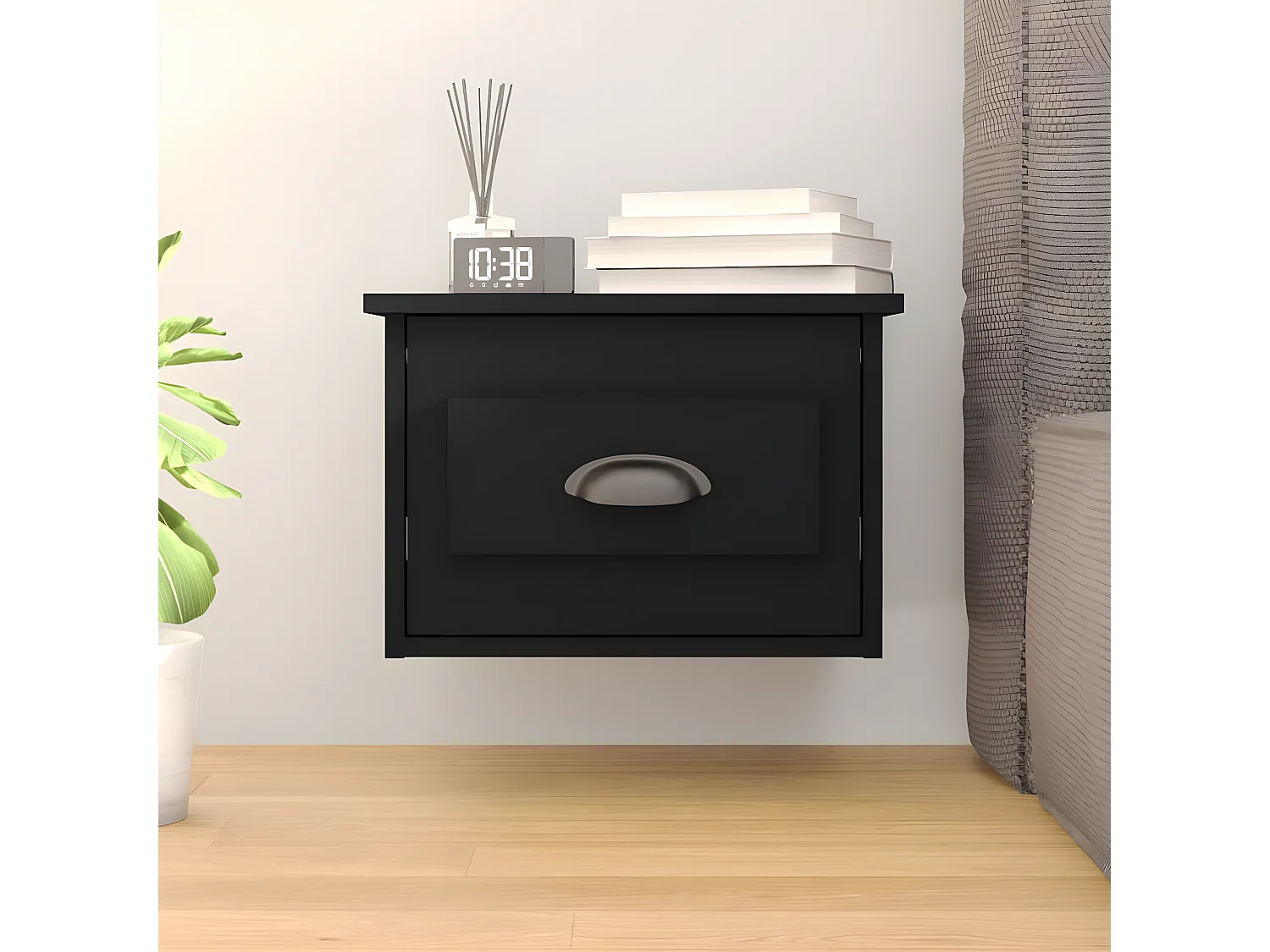 Mesa de cabeceira de parede 41,5x36x28 cm preto