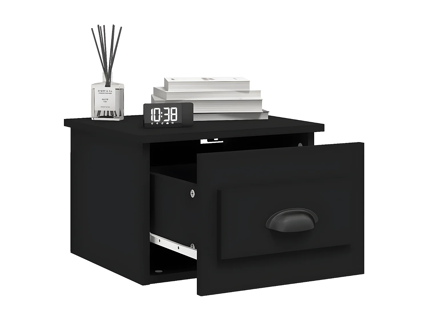 Mesa de cabeceira de parede 41,5x36x28 cm preto