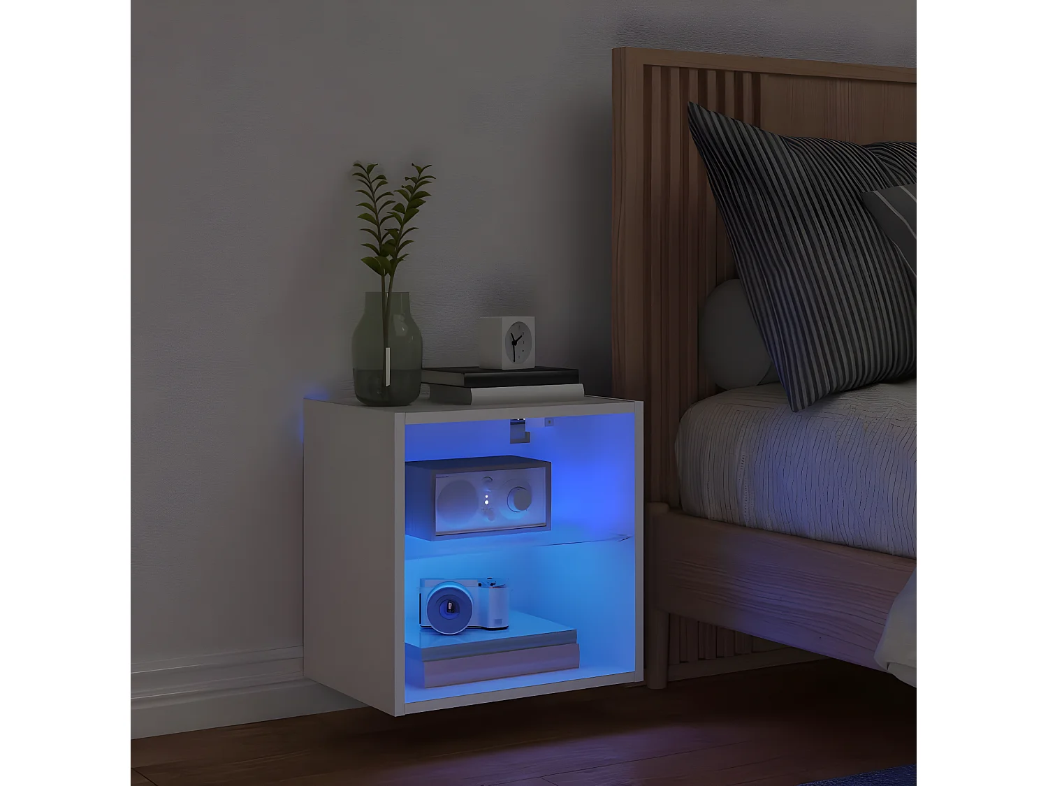 Table de chevet murale avec lumières LED blanc