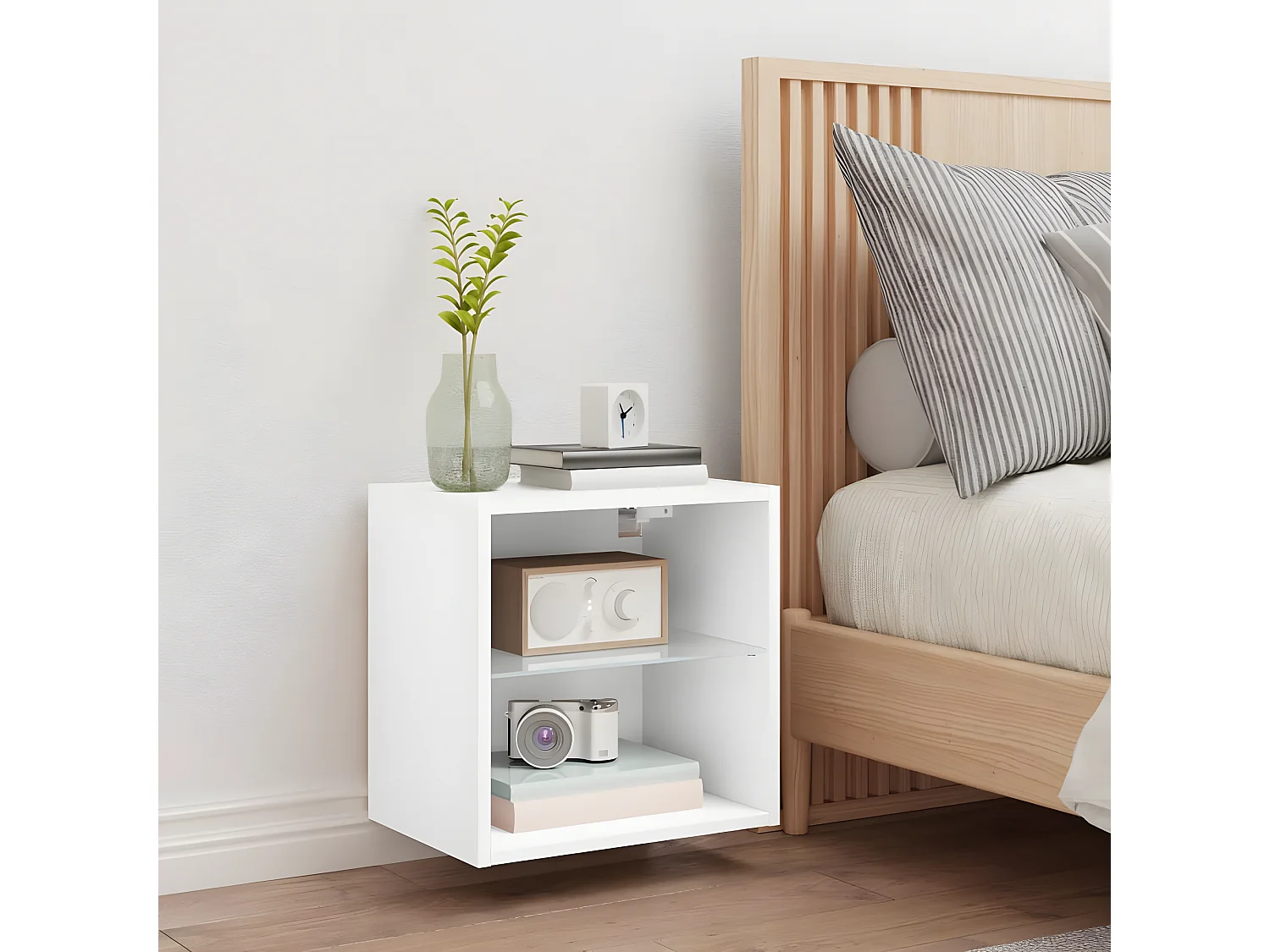 Table de chevet murale avec lumières LED blanc