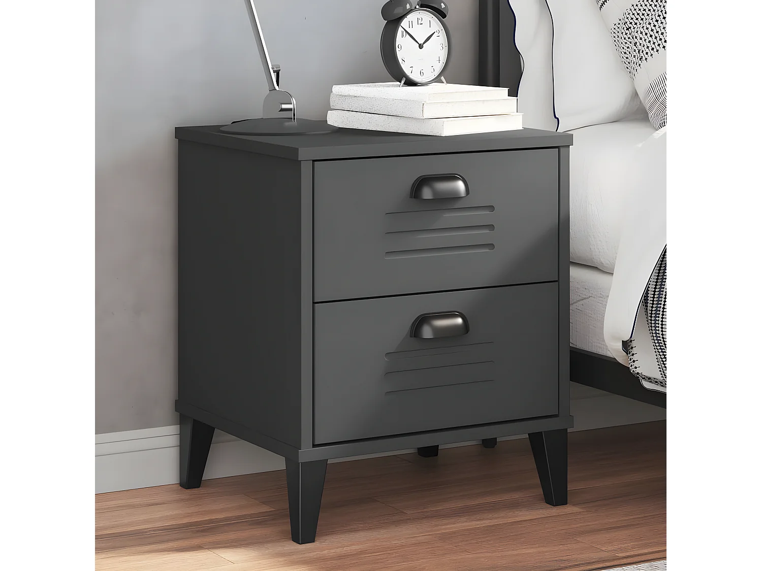 Table de chevet VIKEN gris anthracite bois de pin solide