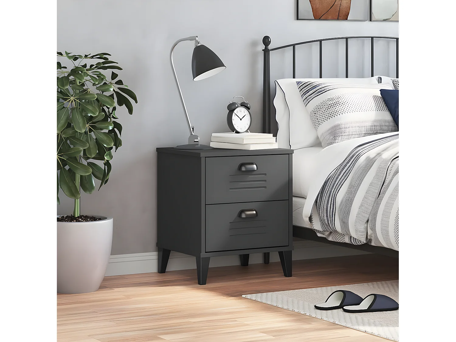 Table de chevet VIKEN gris anthracite bois de pin solide
