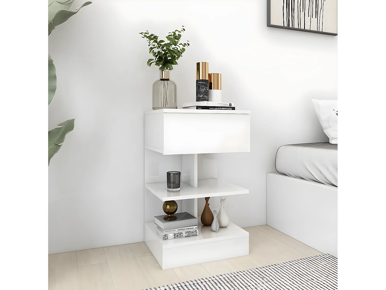 Table de chevet Blanc brillant 40x35x65 cm Aggloméré