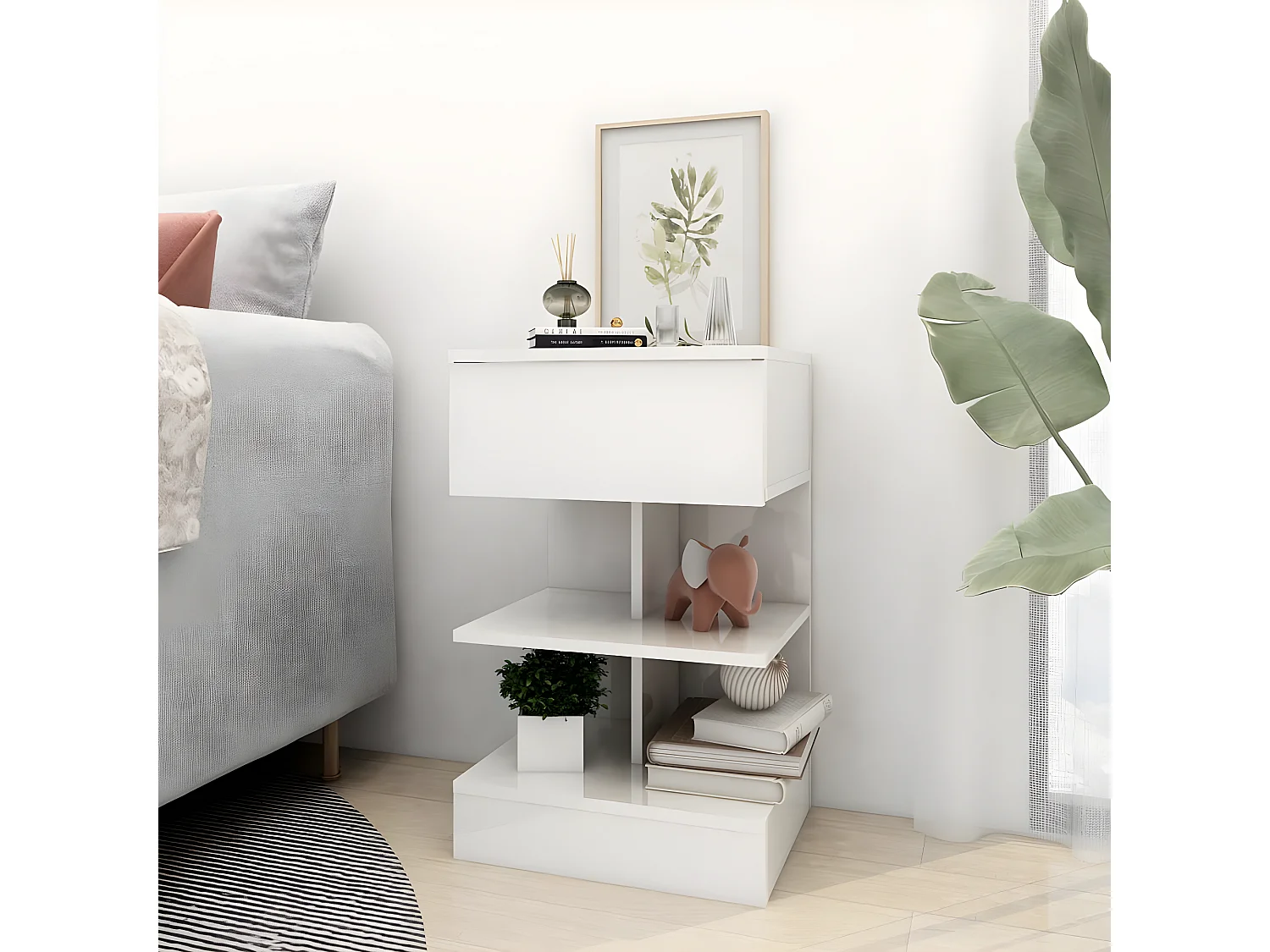 Table de chevet Blanc brillant 40x35x65 cm Aggloméré