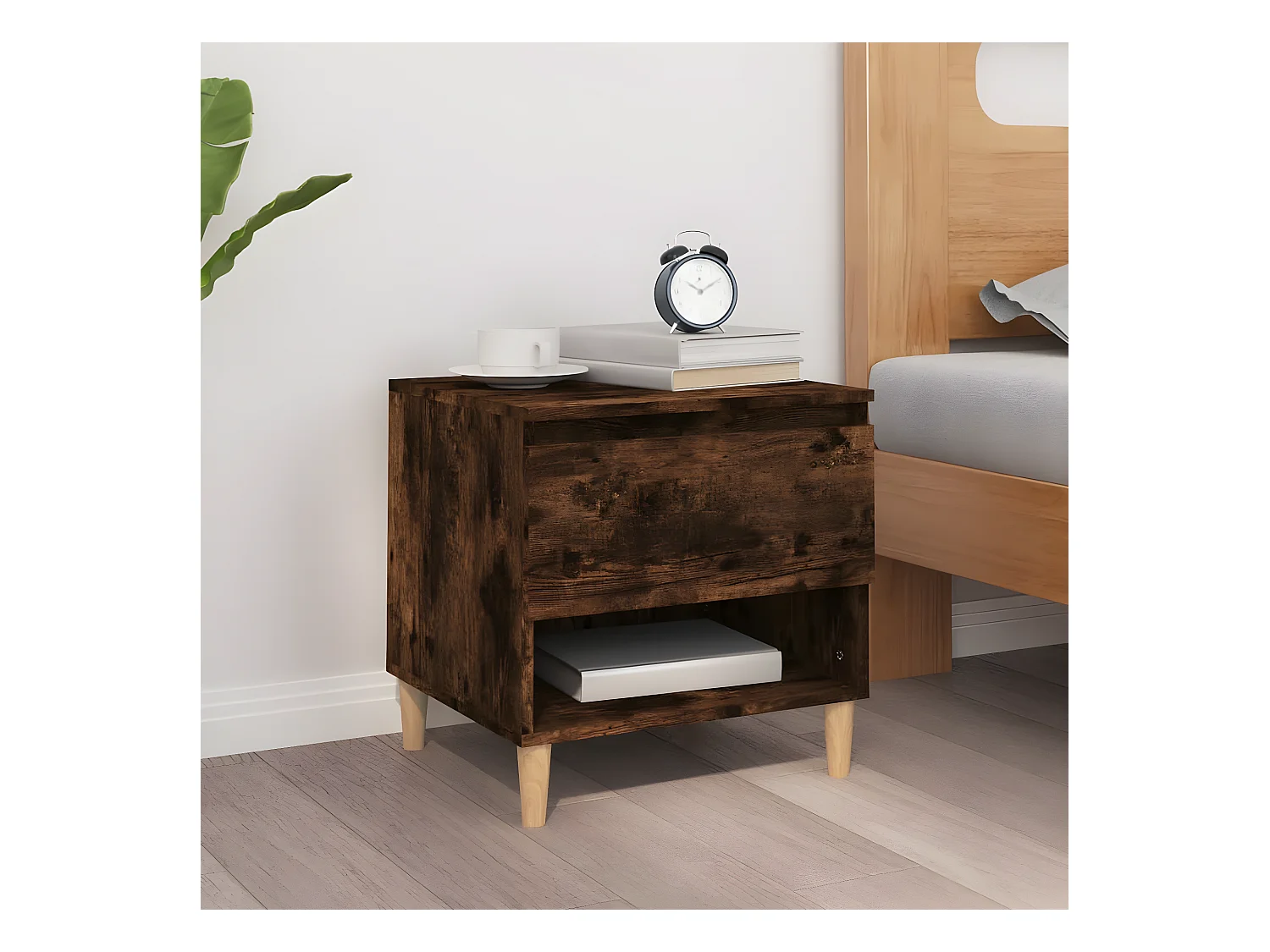 Nachtkastje 50x46x50 cm bewerkt hout gerookt eikenkleurig